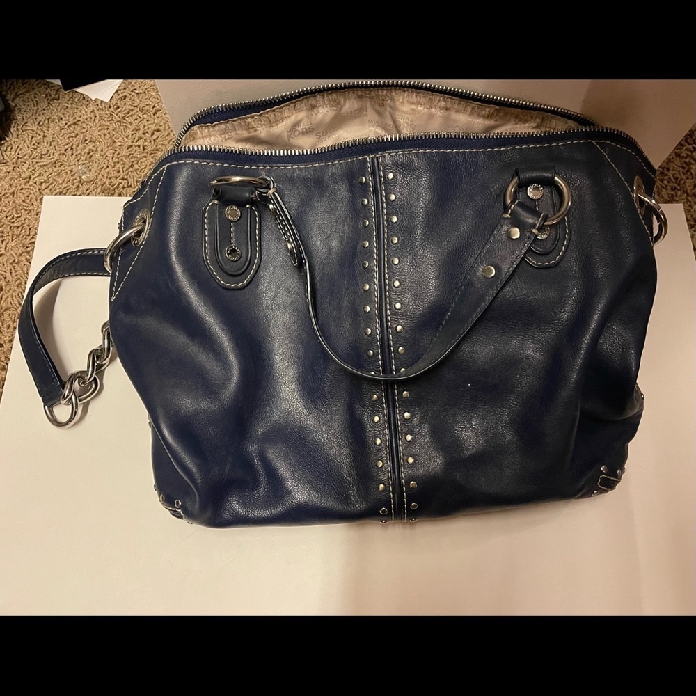 Michael Kors Bag Uptown Astor Studded Blue Leather Tote